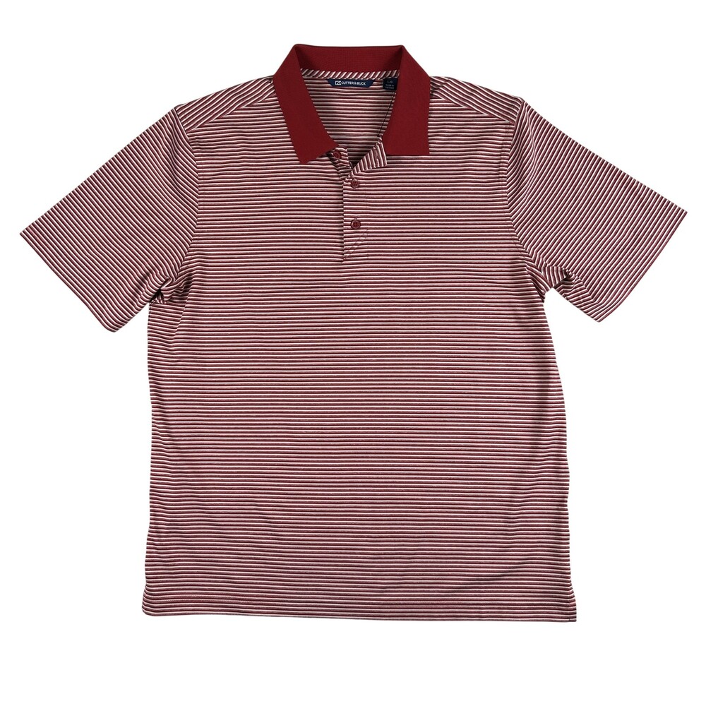 Cutter & Buck Polo Shirt Mens Large Red Stripe Stretch Golf Performance Top